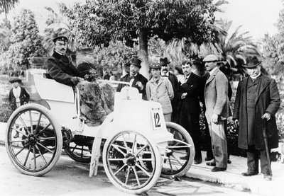 F. Charron, Winner of the Race Marseille-Nice, in a Panhard-Levassor Car with Michelin Tyres, 1898 by French Photographer